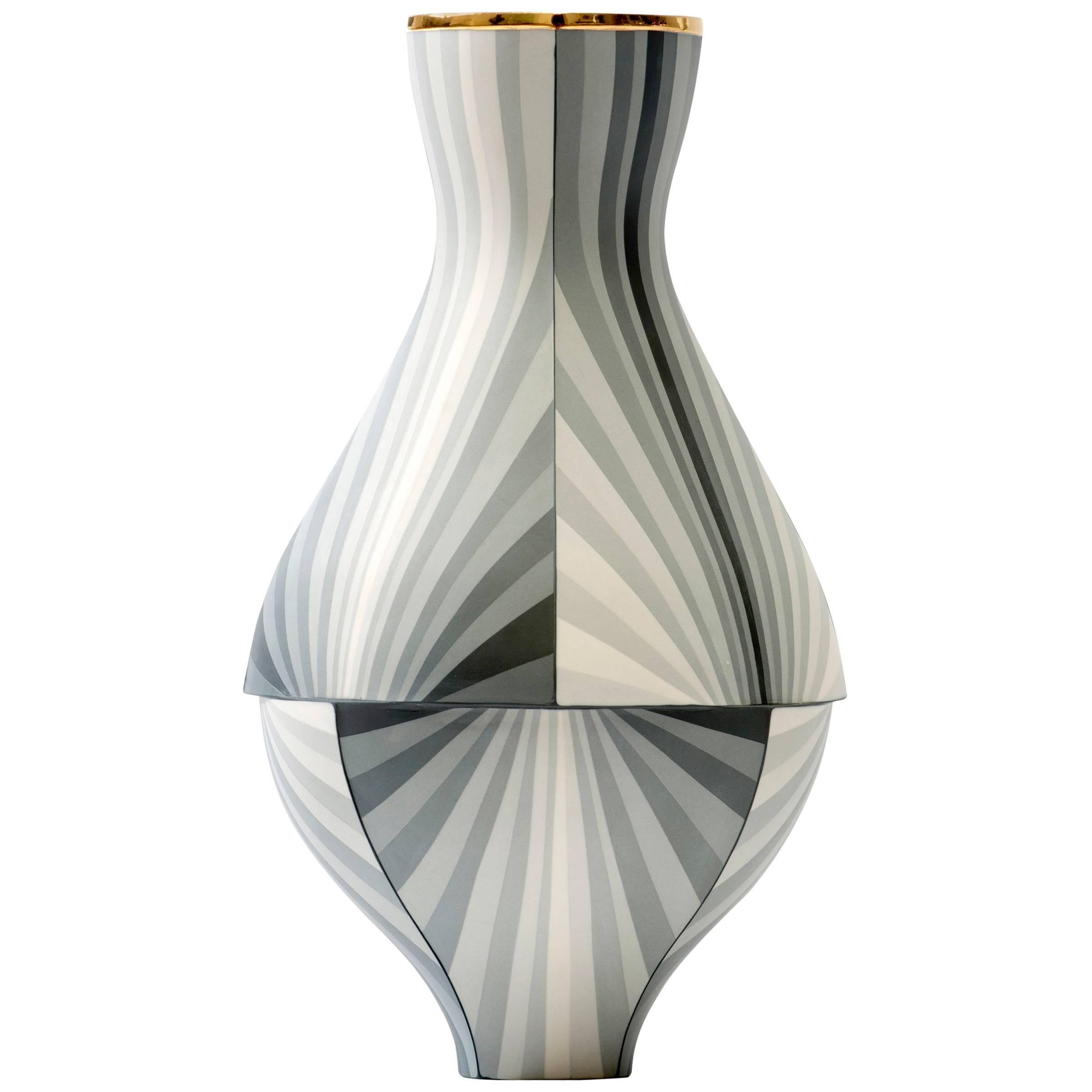 Contemporary Vase in Gray Gradient Colored Porcelain Vessel