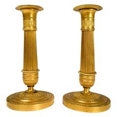 Pair of 19th Century French Empire Directoire-Gilded Candlesticks