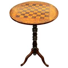 Antique English Victorian Inlaid Rosewood and Elm Tripod Games/Occasional Table