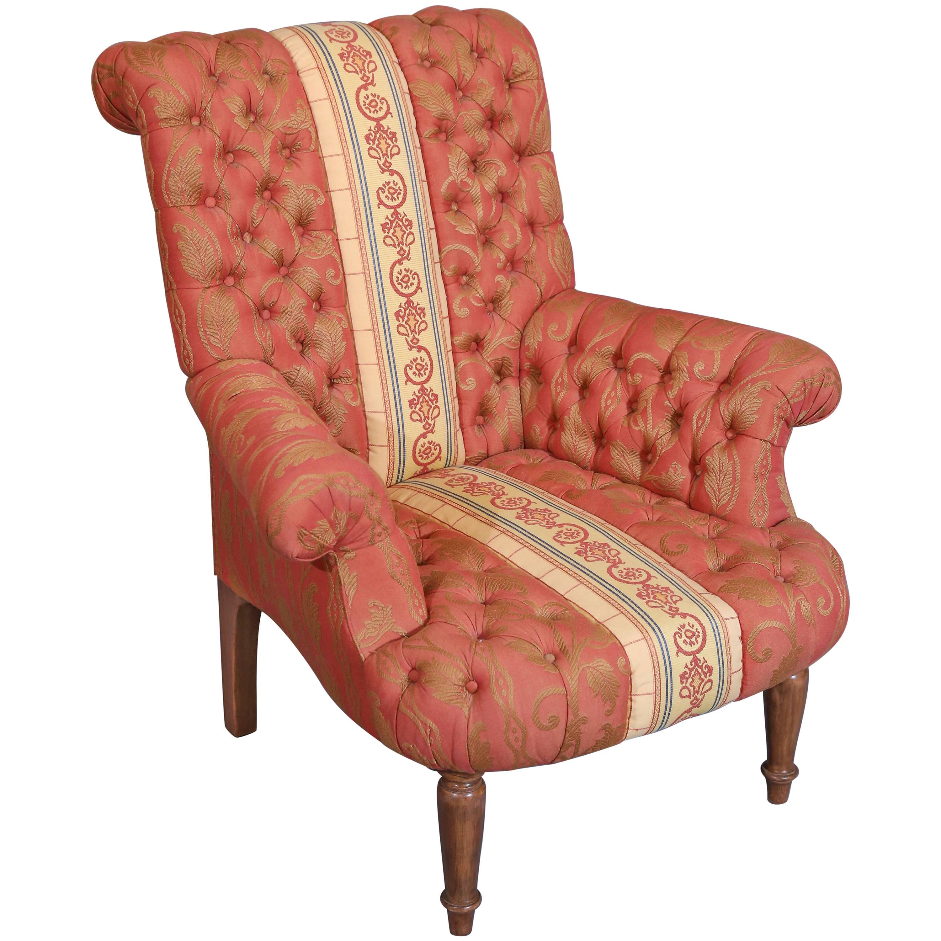  Custom Napoleon III Style Tufted Chair with contrast detail  For Sale