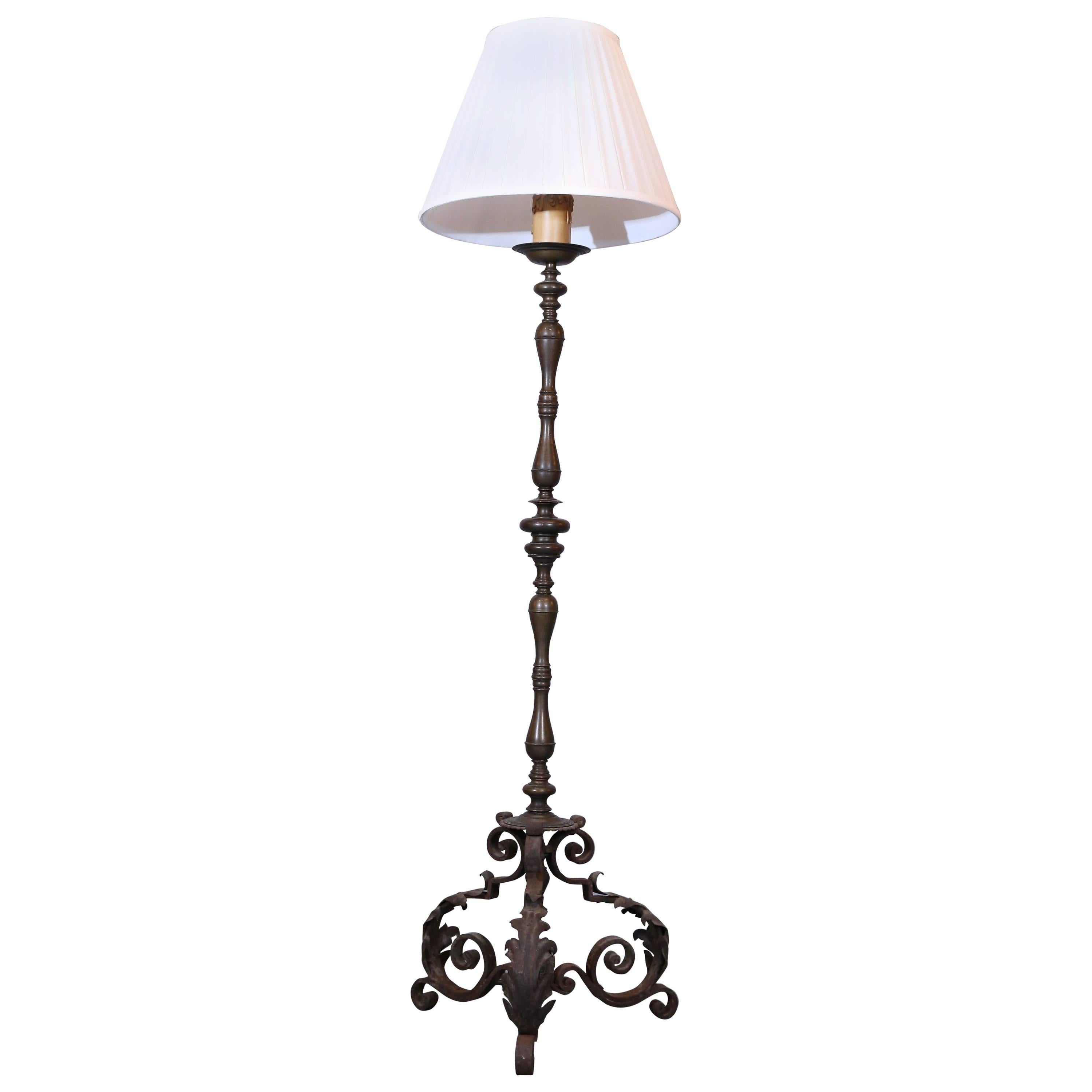 Antique Baroque Bronze and Wrought Iron Floor Lamp