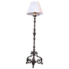 Antique Baroque Bronze and Wrought Iron Floor Lamp