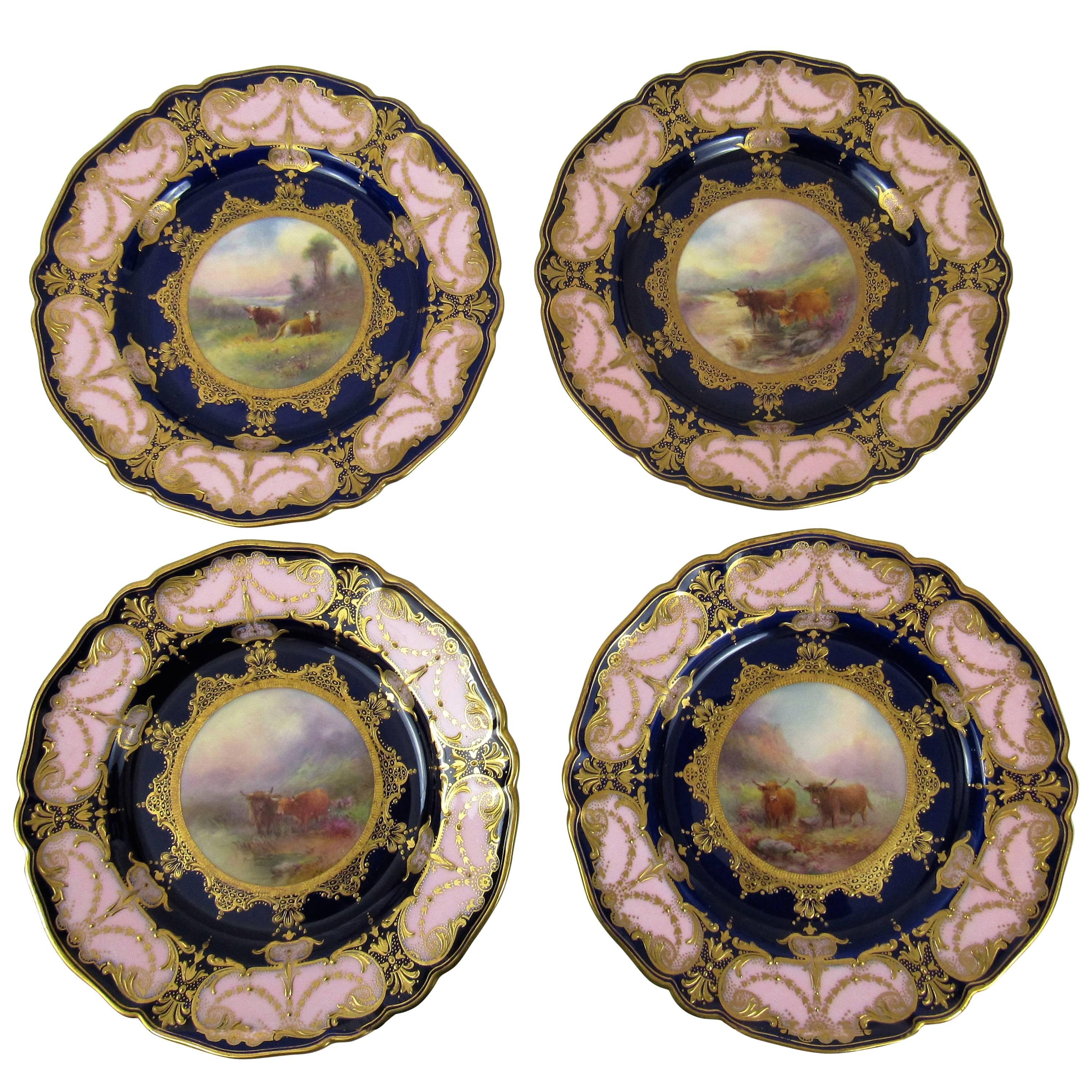 Harry Stinton Royal Worcester English Porcelain Highland Cattle Plates