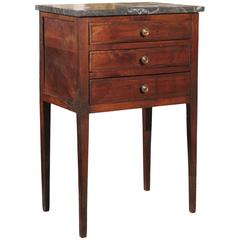 Mid-19th Century Petite French Three-Drawer Commode, Grey Marble Top and Banding
