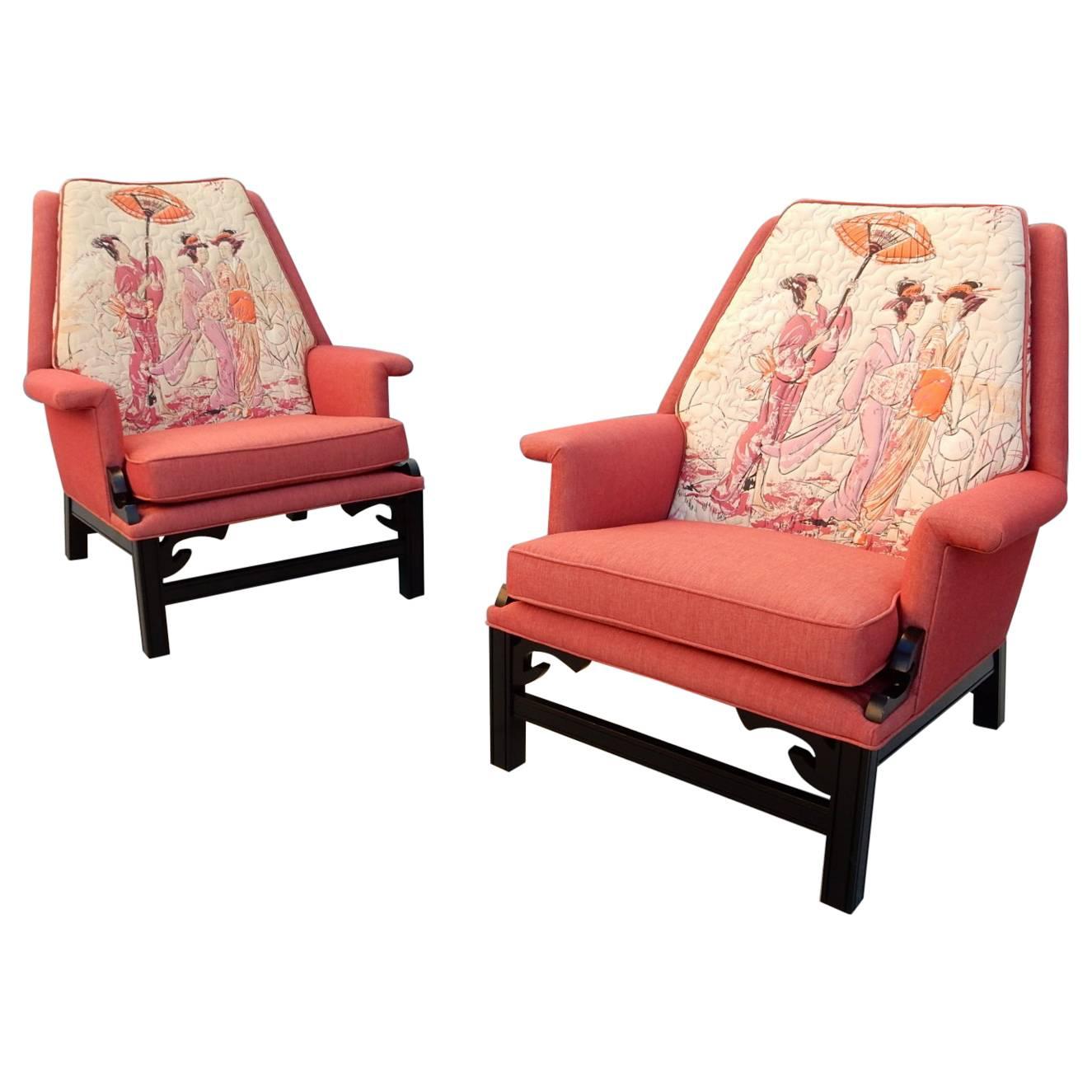 1950s style of James Mont Design Asian Modern Lounge Chairs Geisha Girl