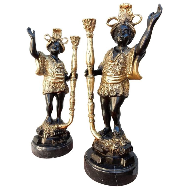 Auguste Moreau, French Sculptor Bronze Blackamoor Candle Holders at 1stdibs