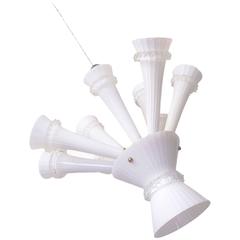Ten Lights Trumpet Chandelier Venetian Murano Opaline Handblown Glass, 1960s 8