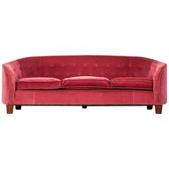 Large Curved Sofa in Red/Pink Velvet Fabric