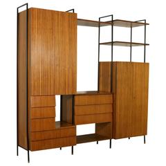 Cabinet Mahogany Veneer Decorated Doors Varnished Metal Retro, Italy