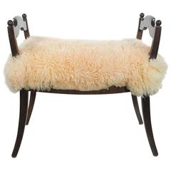 Stained Birch Tabouret with Sheepskin Upholstery