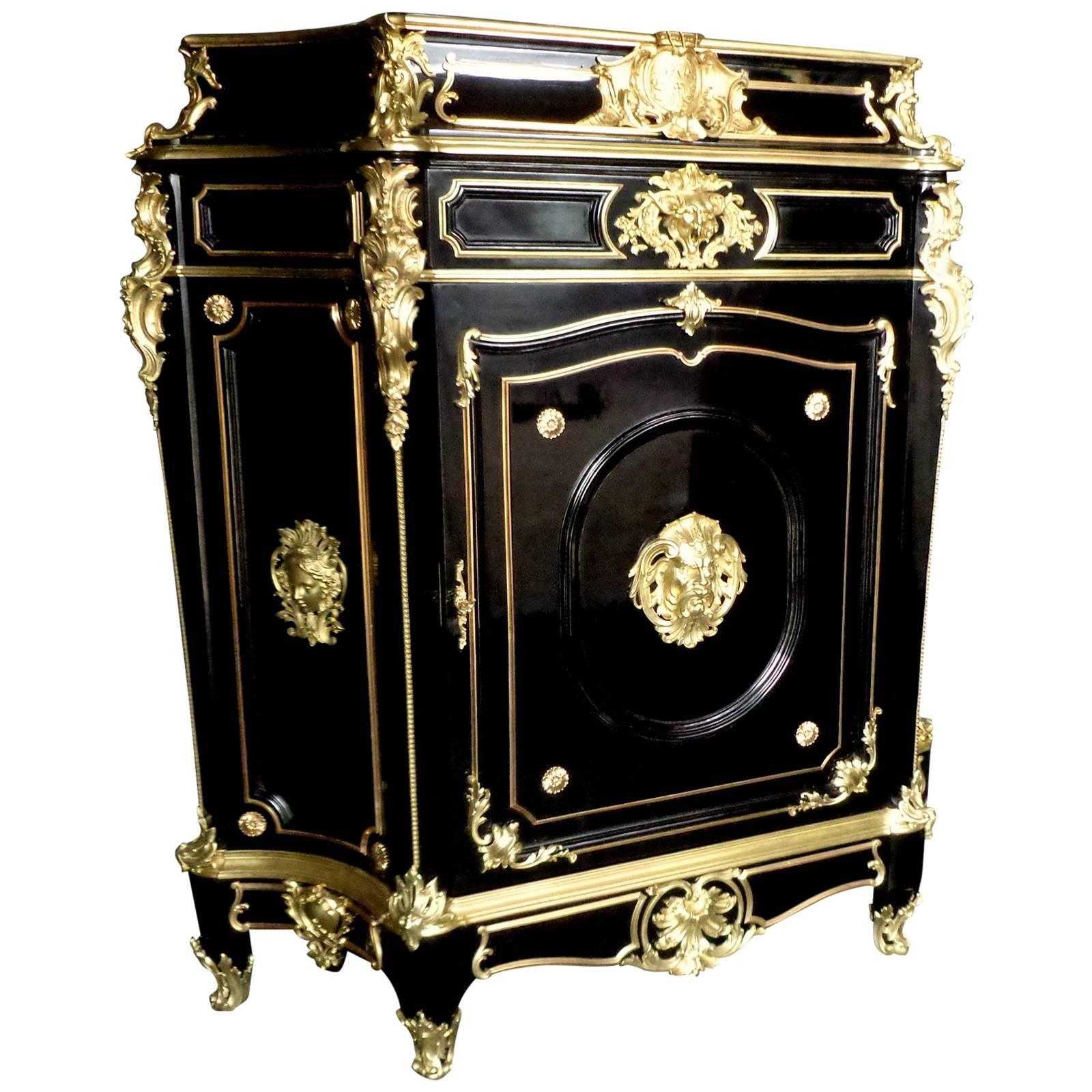 Cabinet Ebonized and Gilded Bronze in the Manner of Béfort Jeune, 19th Century For Sale