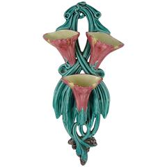 Art Nouveau Fives-Lille French Majolica Floral Form Wall Pocket