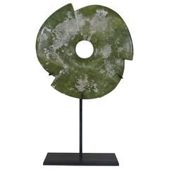 Stone Disc Sculpture of Green, White Color Combination, China, Contemporary