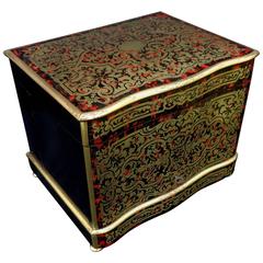 Antique French Tantalus Box with Crystal Golden Boulle Marquetry, 19th Century