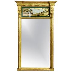Regency Style Early 20th Century Eglomise Giltwood Pier Mirror