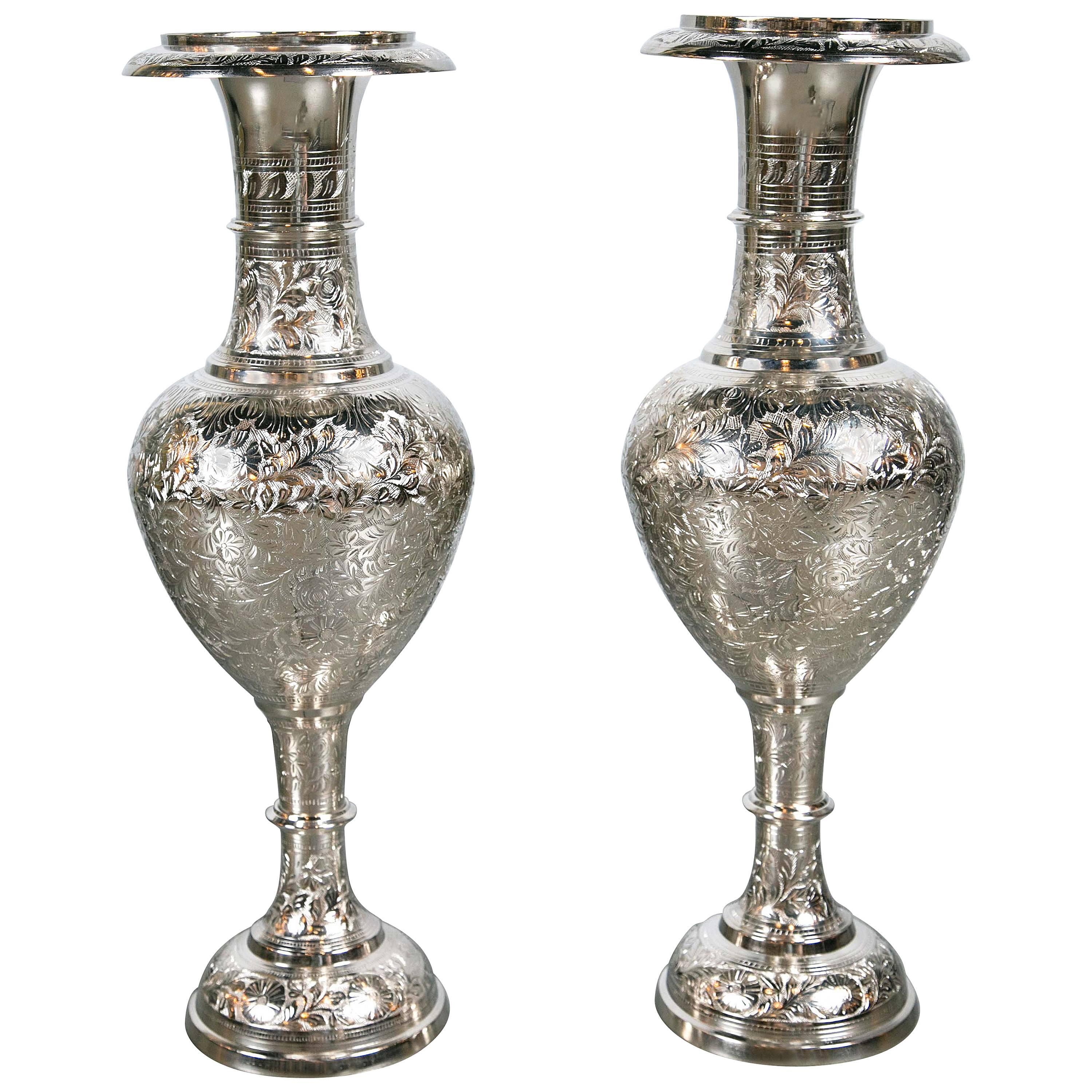 Silver Plated Table Lamps, circa 1930 For Sale