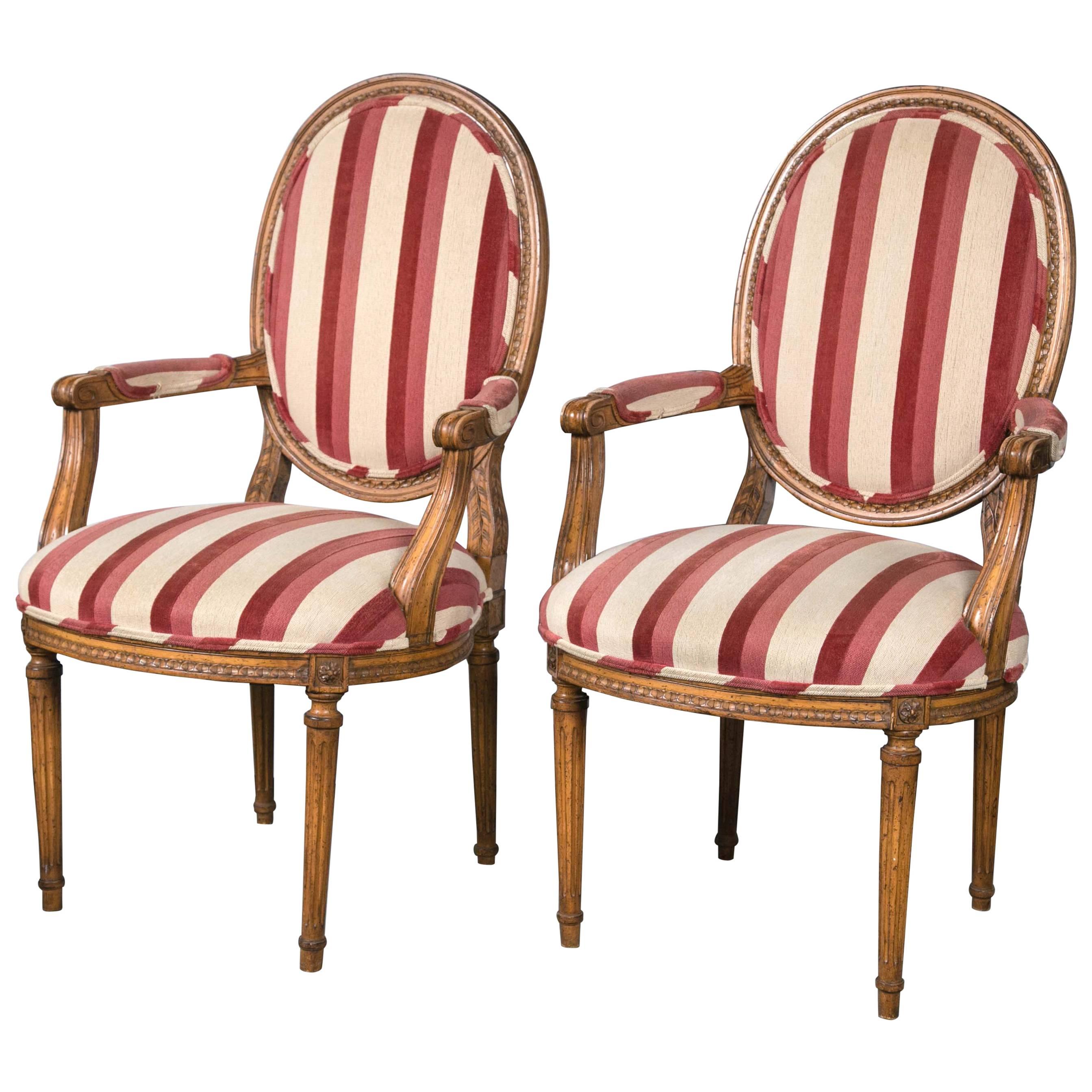 Pair of Carved French Armchairs For Sale