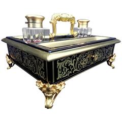 French Inckwell in Brass and Ebony, Boulle Marquetry Napoleon III, Period 19th