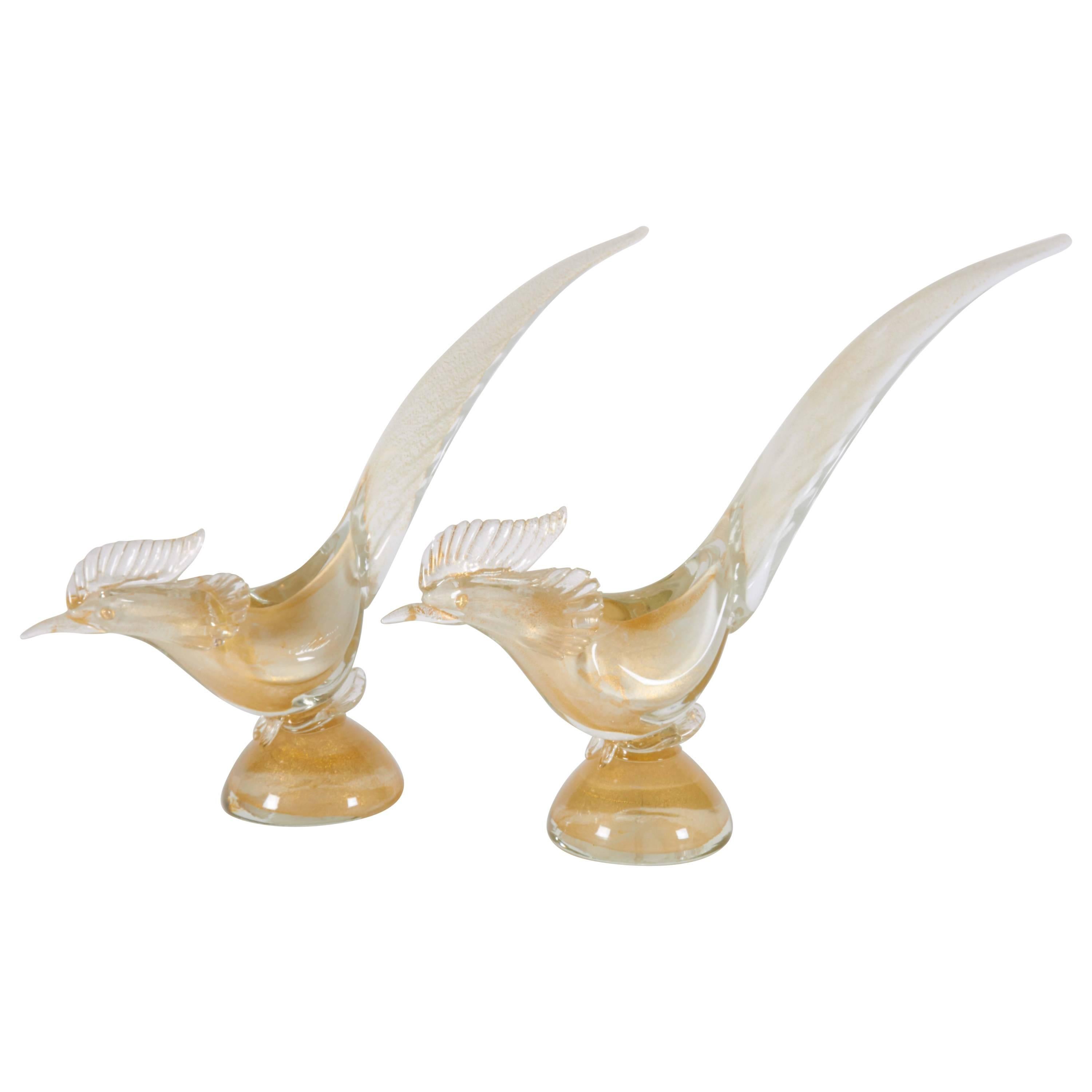 Pair of Seguso Murano Roosters For Sale