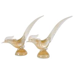 Vintage Pair of Seguso Murano Roosters