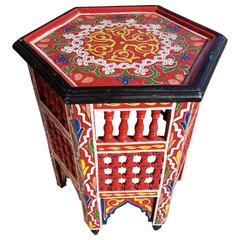 Moroccan Redwood Hand-Painted Side Table