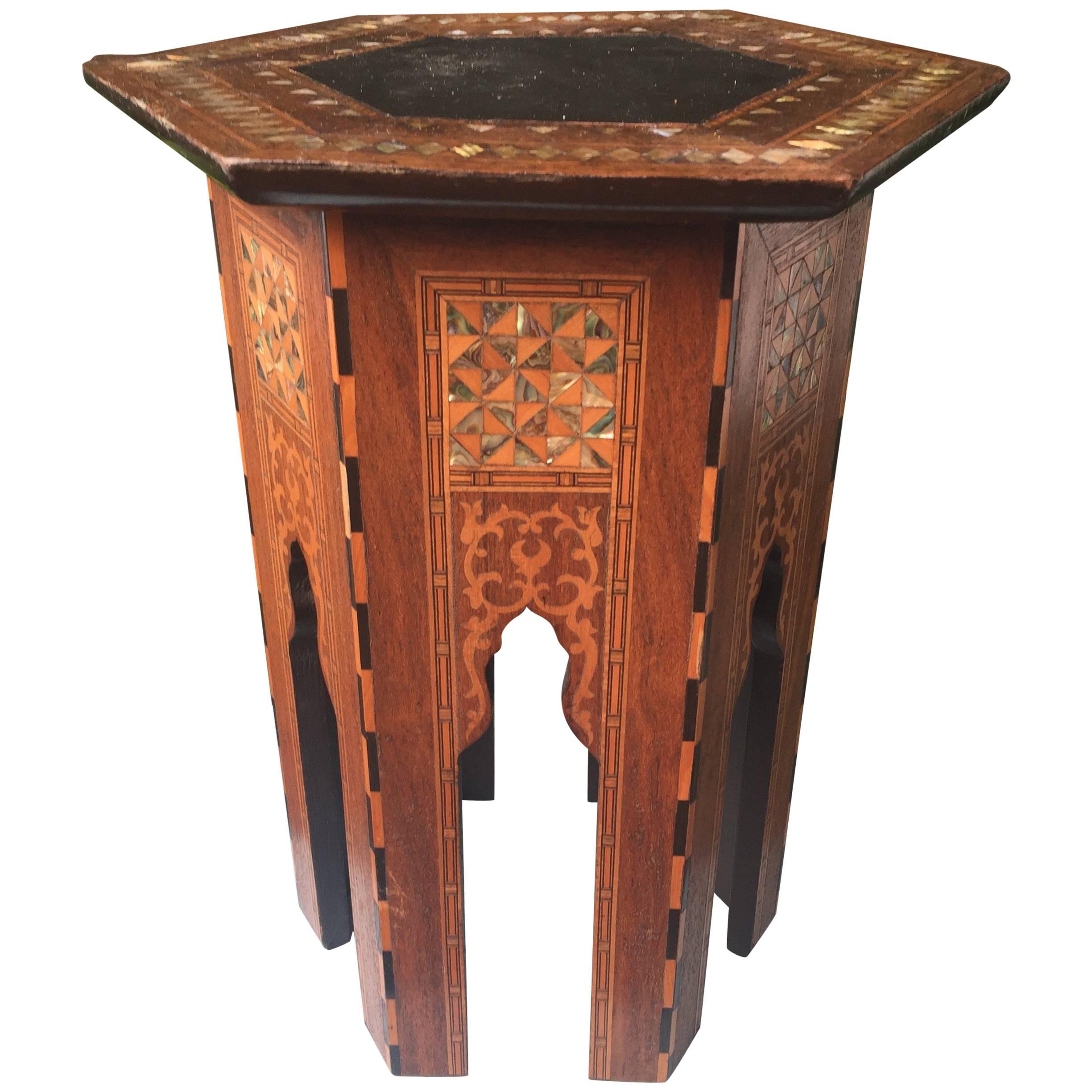 Early 1900s Inlaid Moorish Coffee Table or Stand in the Style of Liberty and Co For Sale