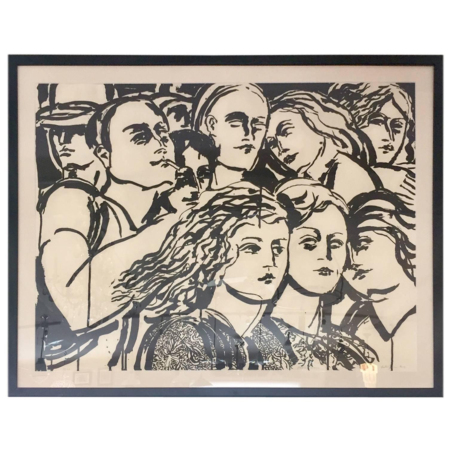Bold Expressionist Etching by Lester Johnson For Sale