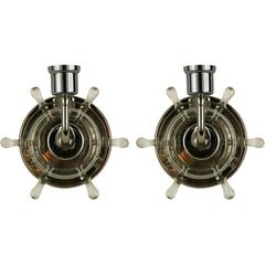 Mid Century Pair of Nautical Ships Wheel Sconce(2 pair available)