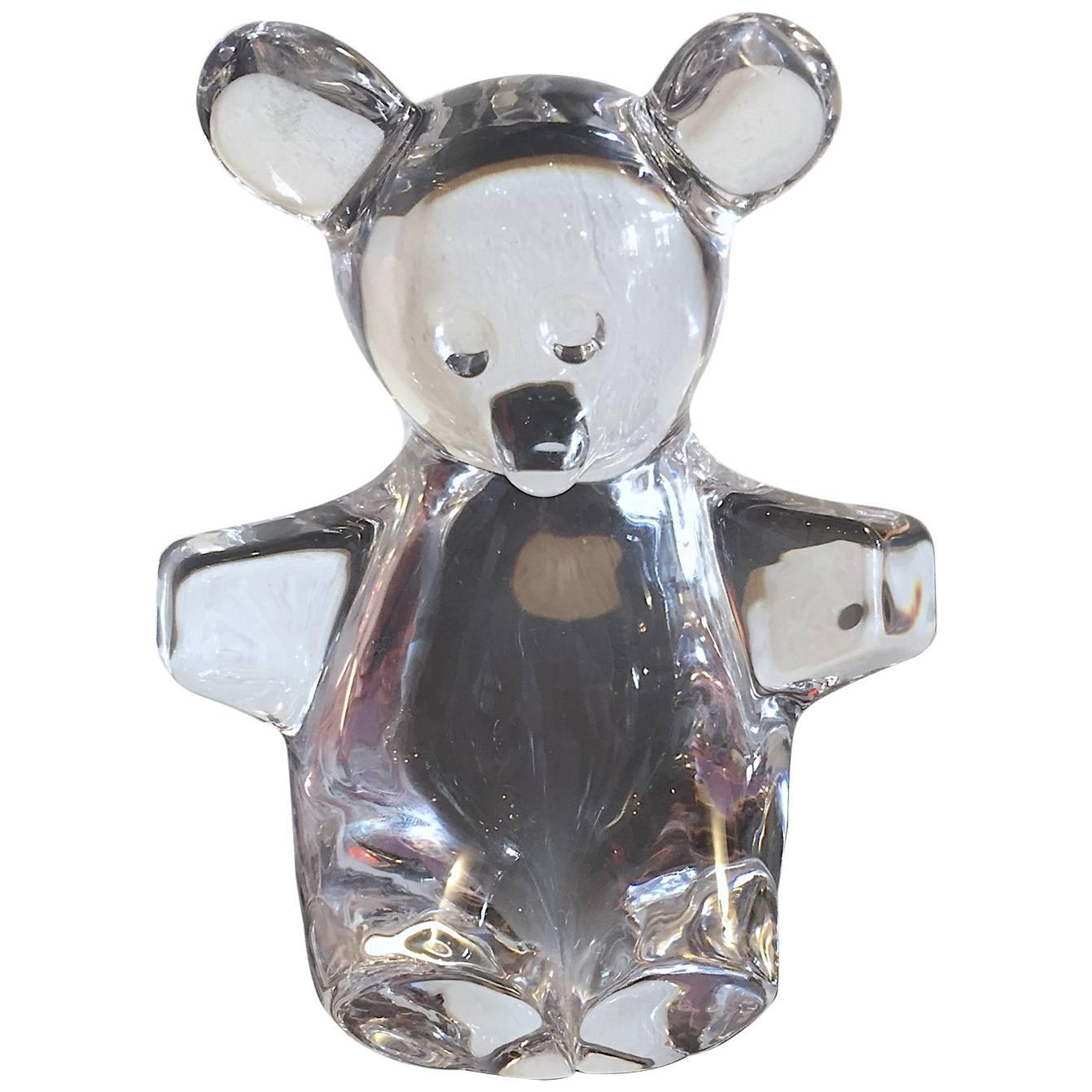 Signed Daum France Crystal Glass Teddy Bear Figurine