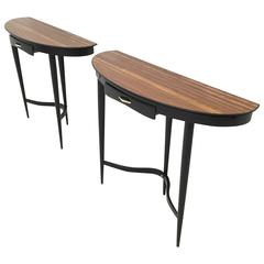 Pair of Exotic Wood Consoles, 1950s