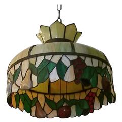 Three-Light Stained and Slag Glass Chandelier