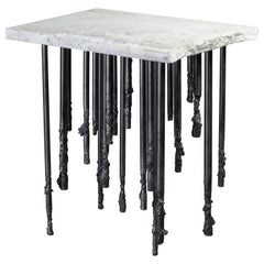 Hand Crafted One Of A Kind Sculptural White Marble and Iron Accent Table