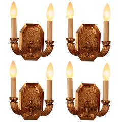 Set of Four French Art Deco Bronze Wall Sconces