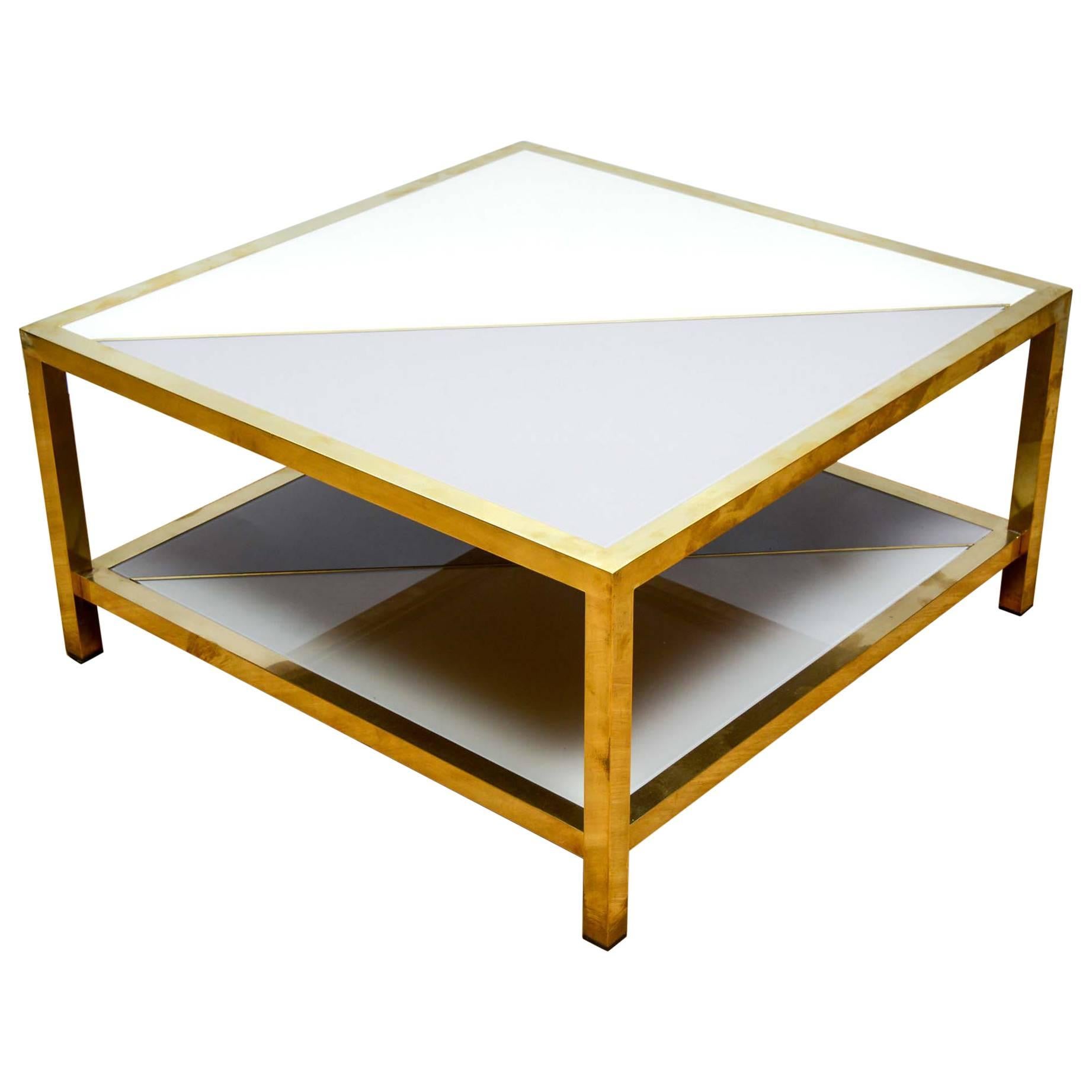 Coffee Table with Tinted Glass and Brass