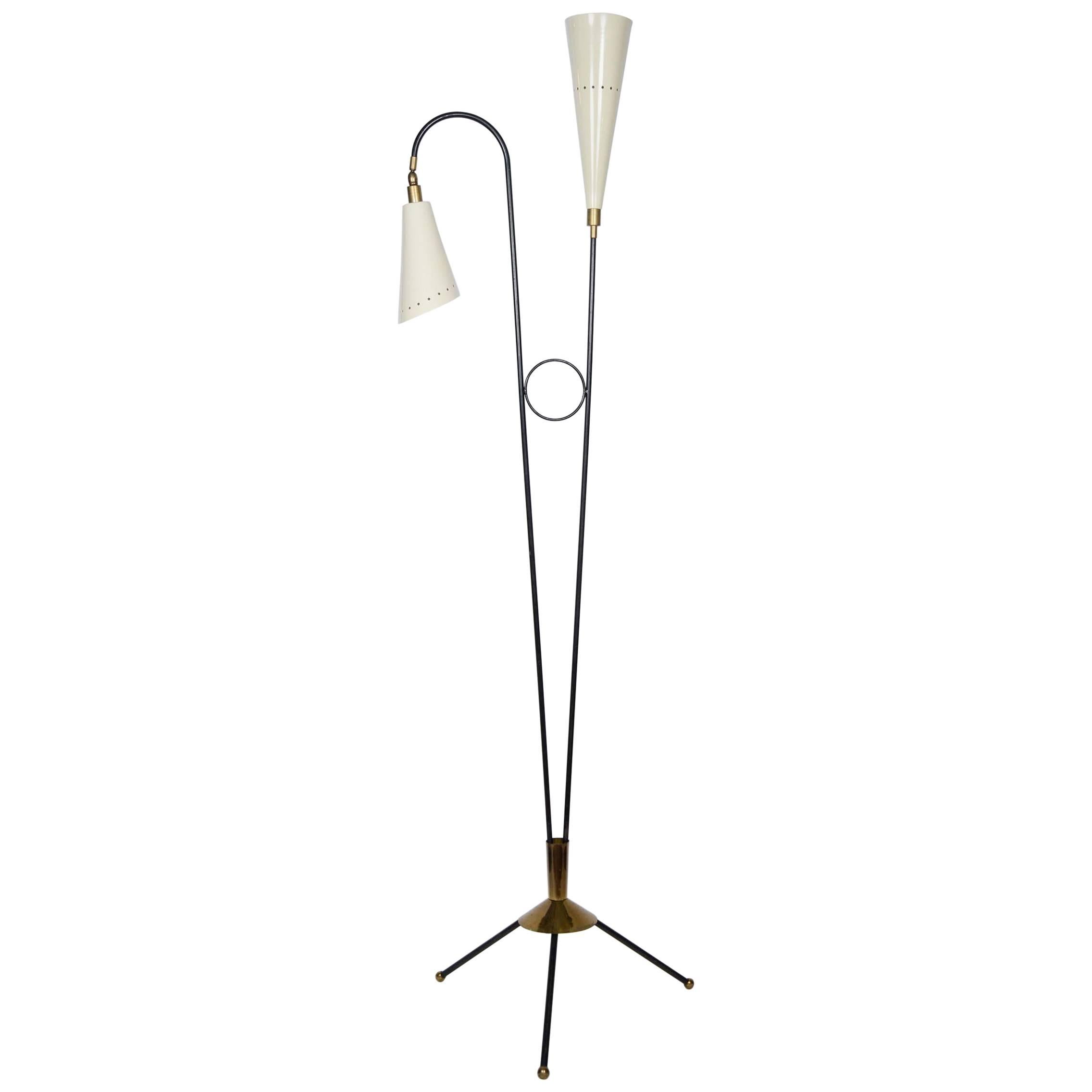 Rare Two Arms Floor Lamp attributed to Stilnovo, circa 1960s
