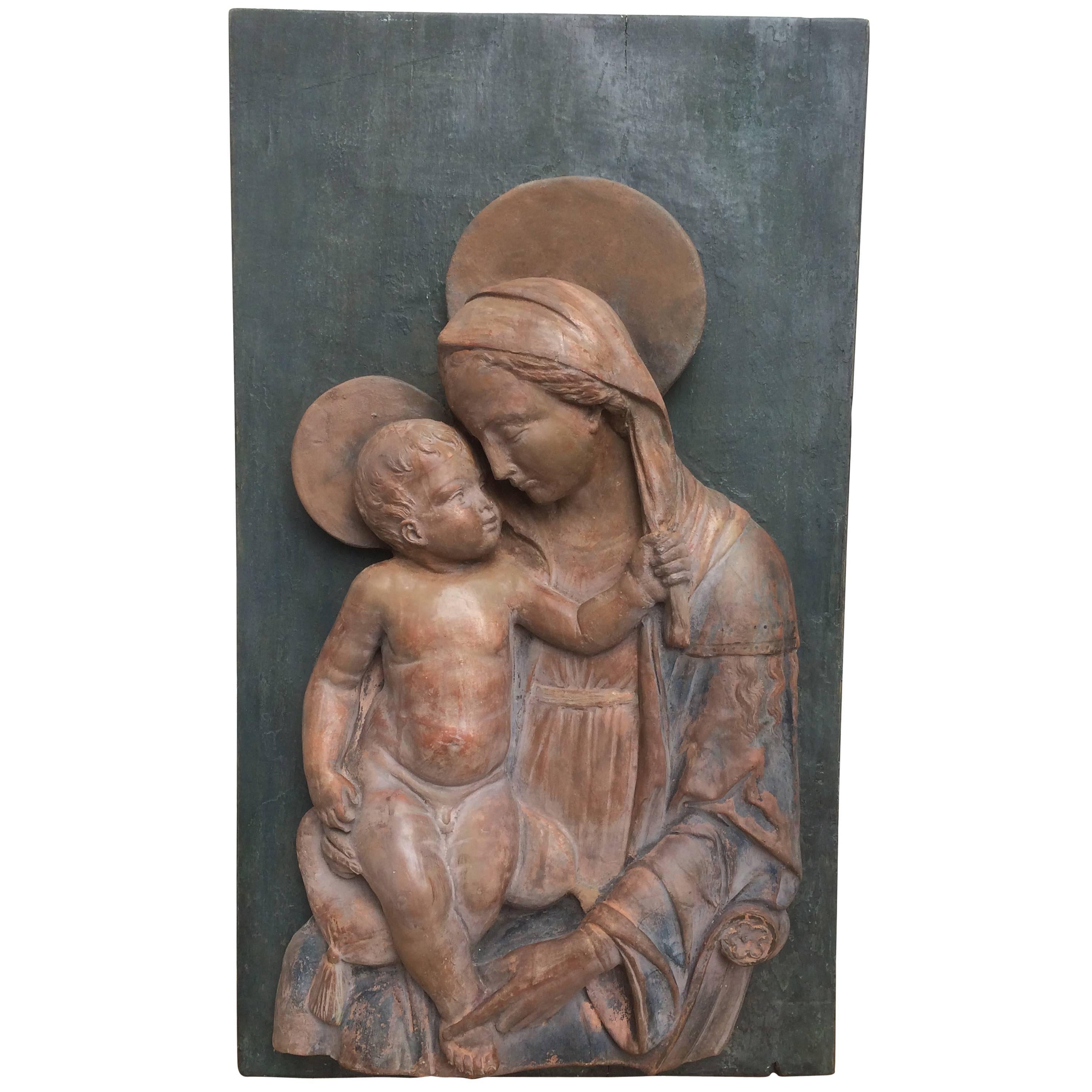 Italian Terracotta Relief of the Madonna and Child After Andrea Della Robbia
