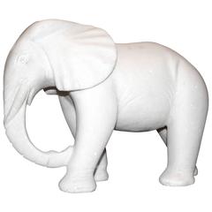 African Elephant Set of Two in White Marble