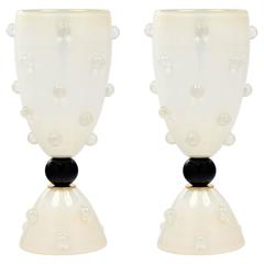 Murano Opalina Glass Pair of Urn Lamps with Gold Flecks 3
