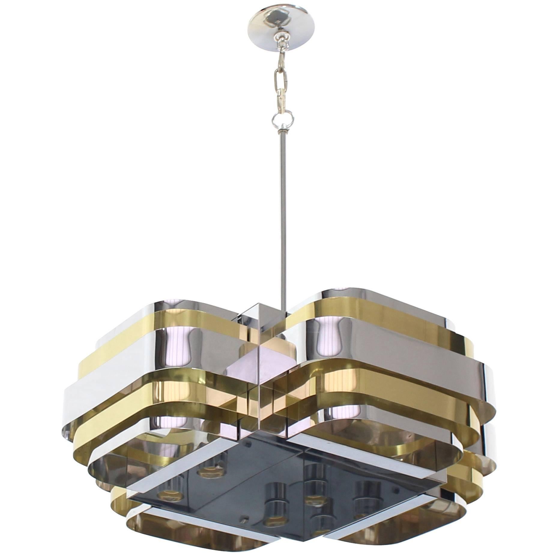 Brass and Chrome Light Fixture For Sale
