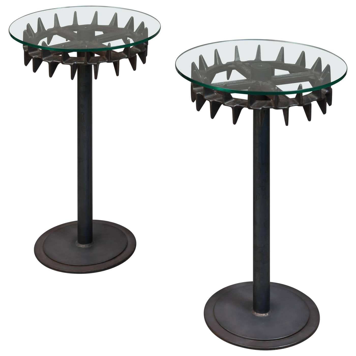 Unique Antique Industrial Metal And Glass Tractor Wheel Bistro Table ...