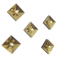 Set of Five Modernist 1970s Brass Cubic Wall Lights Sconces Made in Germany