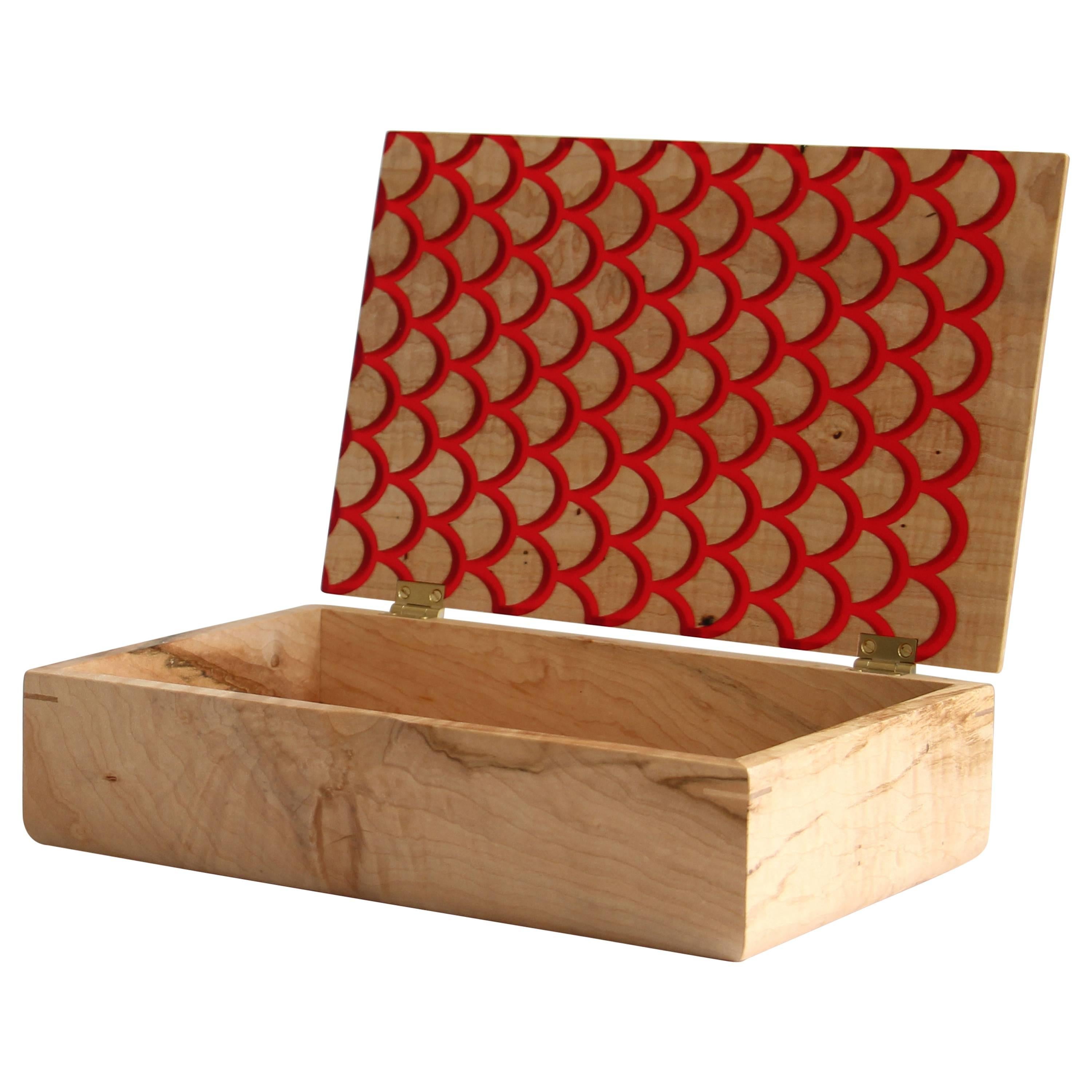 Koi Treasure Box in Figured Maple with Inlaid Resin - In Stock For Sale
