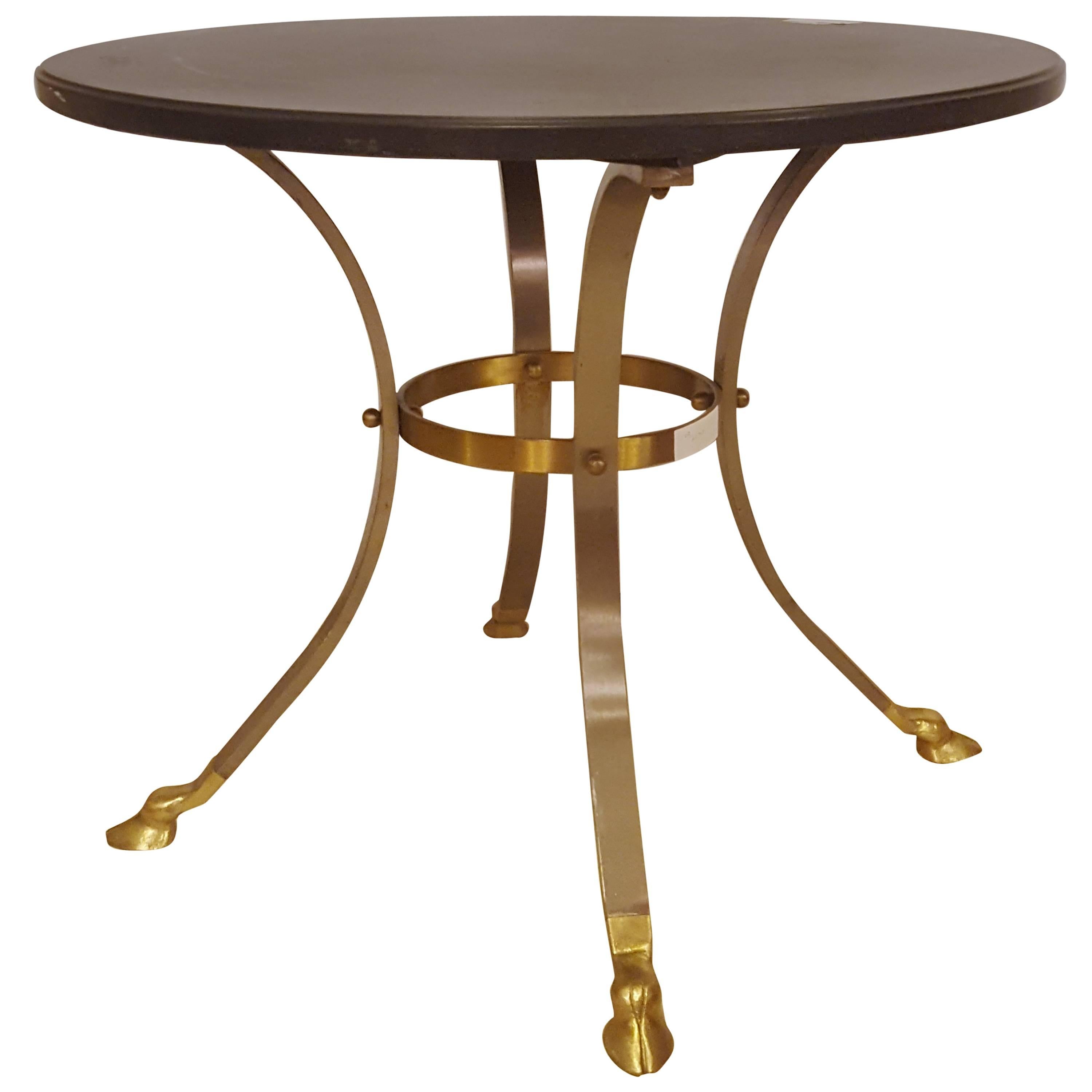 Brass and Steel Ebony Marble Top Gueridon Table / End Table Attibuted to Jansen