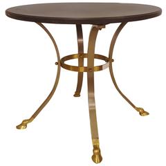 Brass and Steel Ebony Marble Top Gueridon Table / End Table Attibuted to Jansen