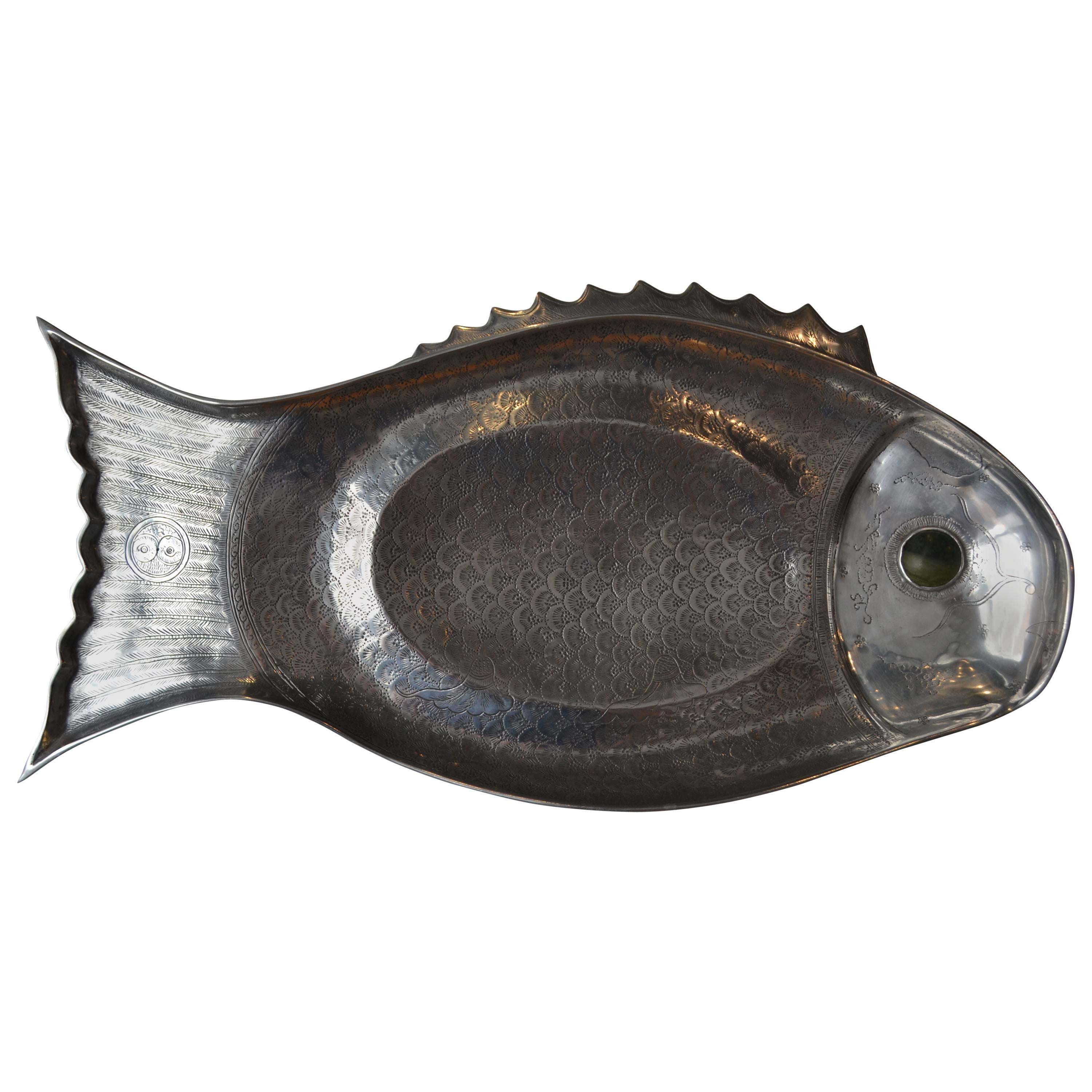 Arthur Court Polished Aluminum Fish Shaped Serving Platter, 1975