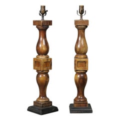 Pair of 1920's Wood Turned Banister Table Lamps