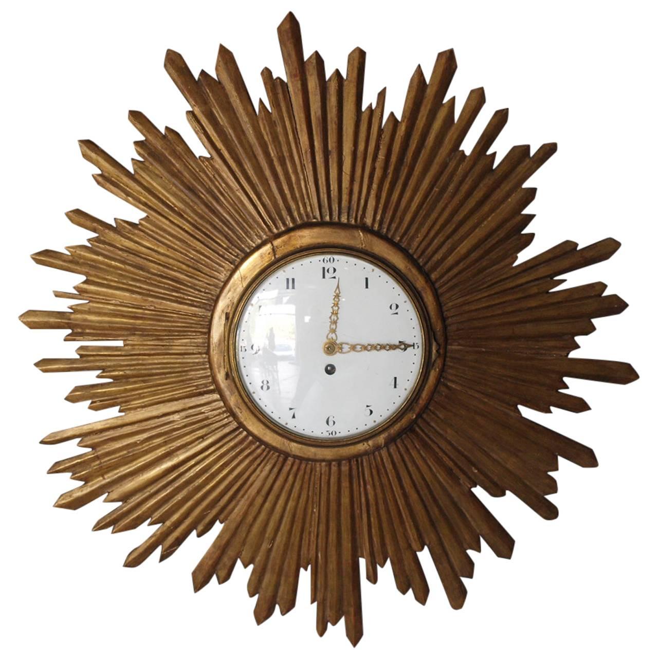 Exceptional and Rare Early 19th Century French Sunburst Clock