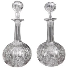 Pair of American Cut Crystal Decanters with Original Blown Stoppers, Circa 1830