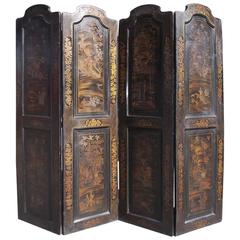 Chinese Chinoiserie Four-Paneled Figural and Landscape Screen. Circa 1790 1