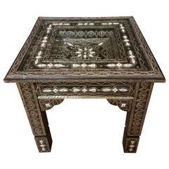 Metal / White Camel Bone Inlaid Moroccan Side Table
